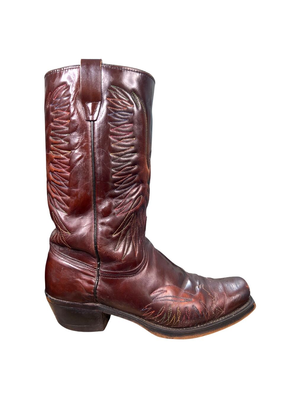 Vintage 70’s Wrangler 5630 Eagle Rainbow Brown Leather Cowboy Boot Size 10.5 D